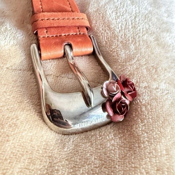 Miu Miu Silver Buckle Belt with Pink Floral Accents